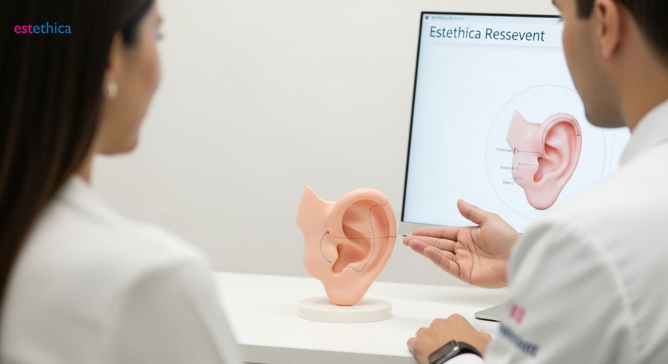 Cosmetic ear surgery consultation with doctor and patient