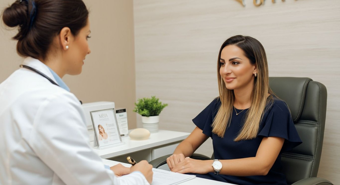 Woman considering breast augmentation options