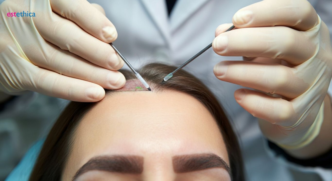 Eyebrow hair transplant procedure showcasing follicular placement technique