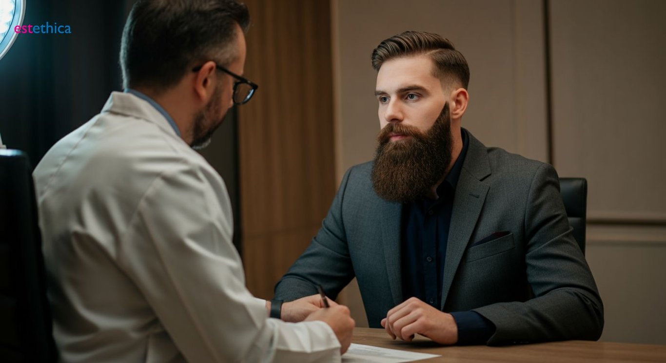 Man considering beard transplant options