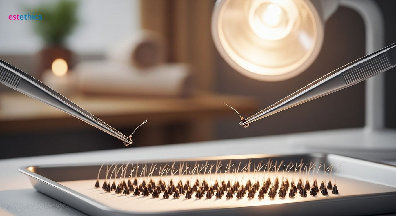 Eyebrow hair transplant procedure close-up