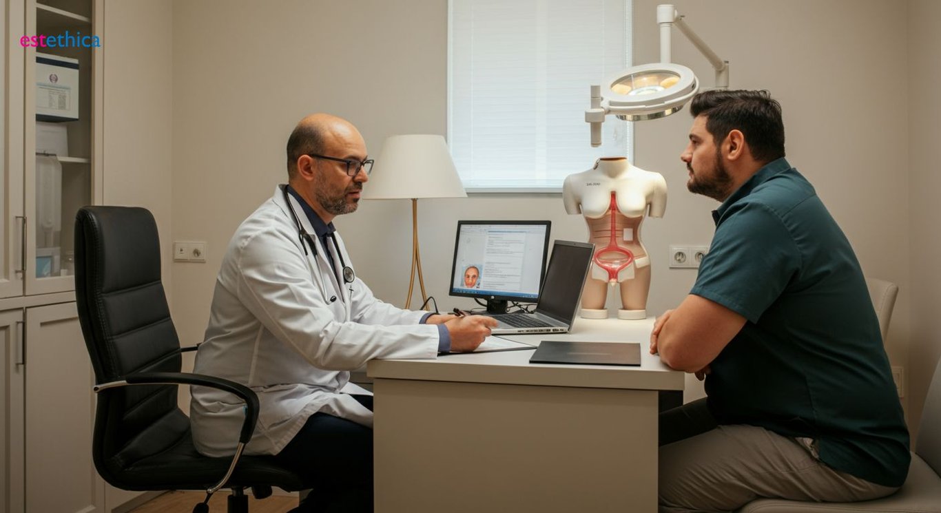 Weight loss surgery concept with scale and measuring tape