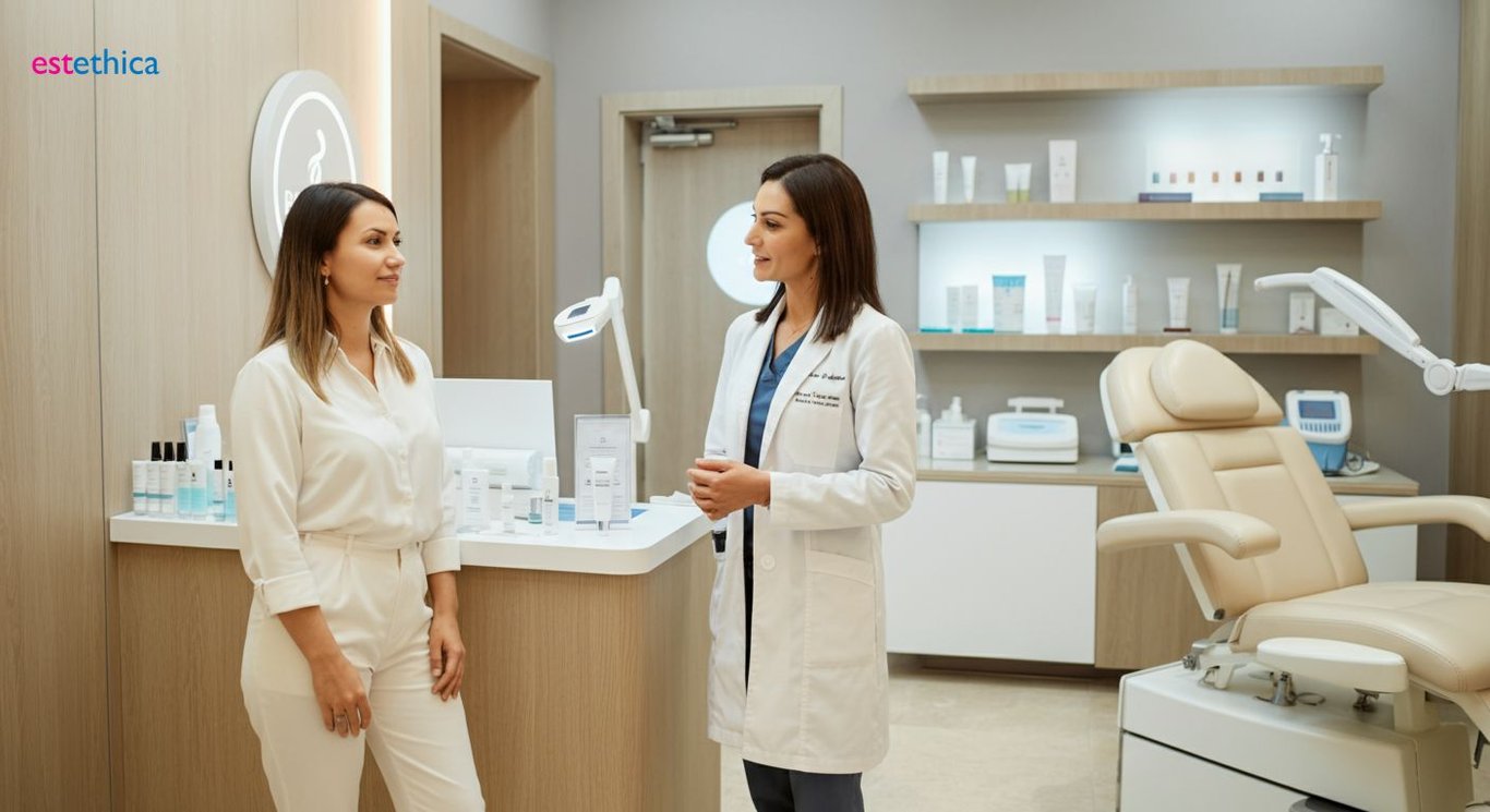 Cosmetic dermatologist performing skin treatment